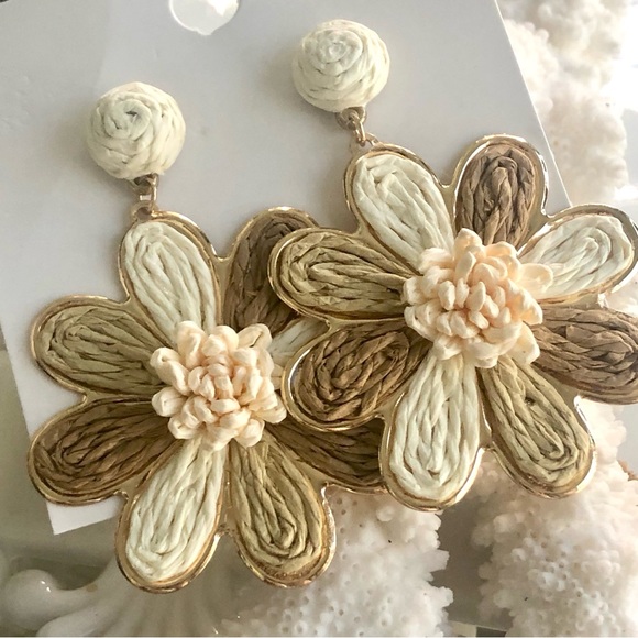 Bohemian Style Raffia Woven Flower Fashion Earrings - Picture 2 of 7